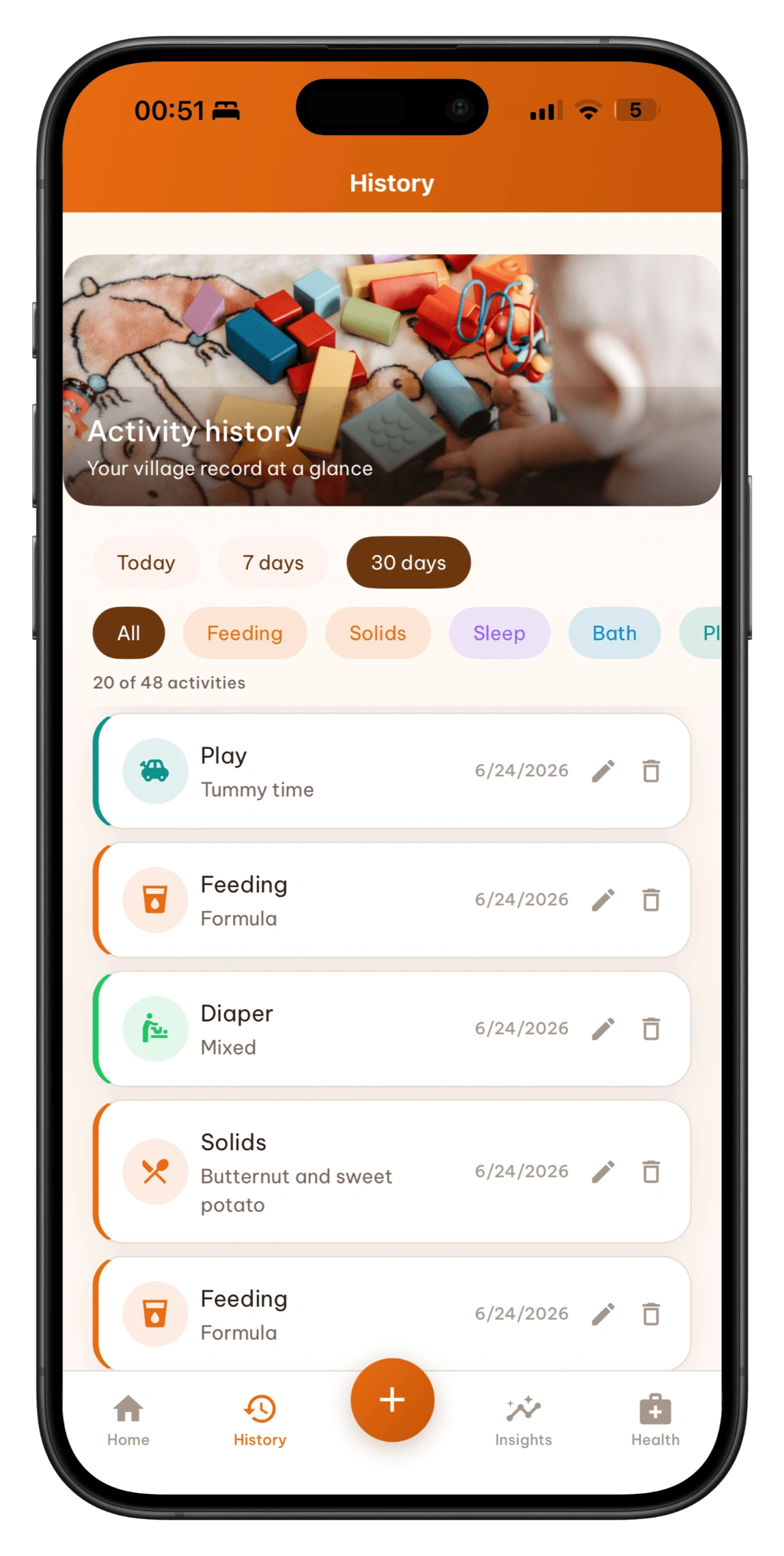 Shared activity history timeline