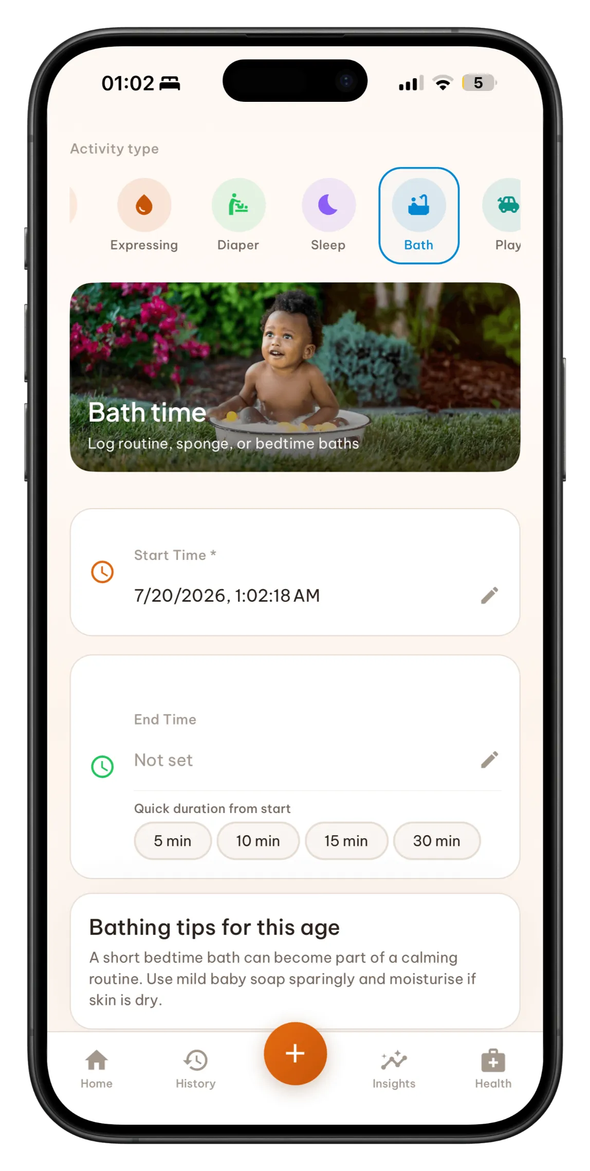 Log a bath activity