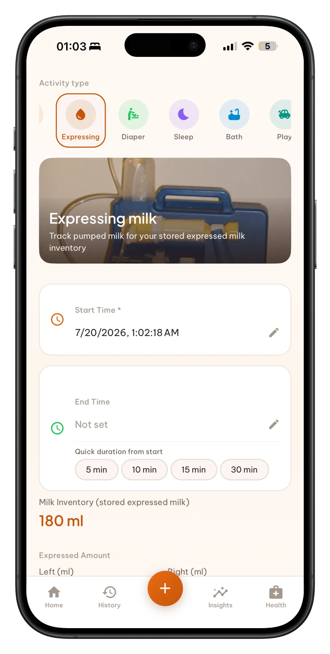 Log expressed milk