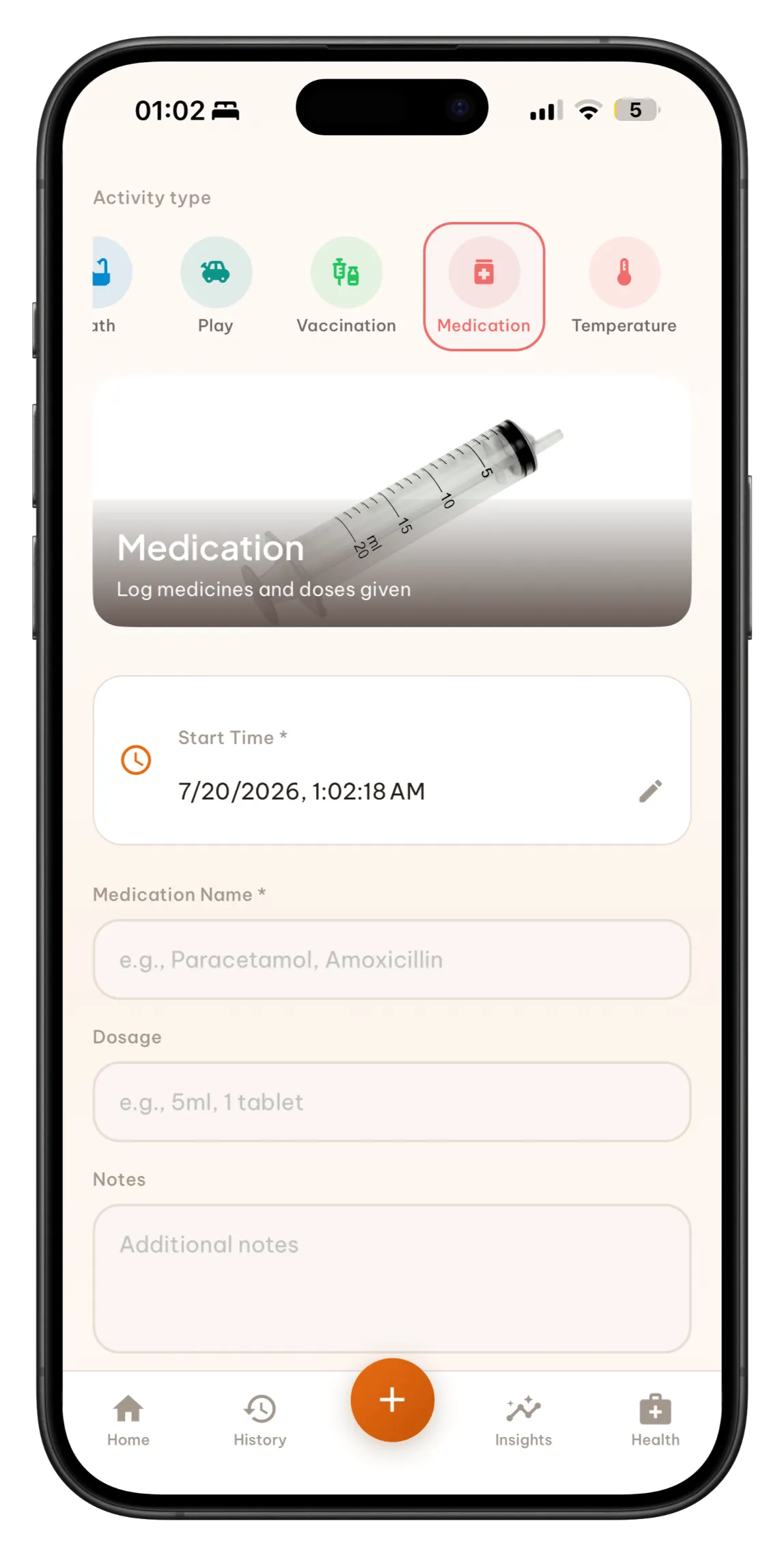 Add a medication and dosage