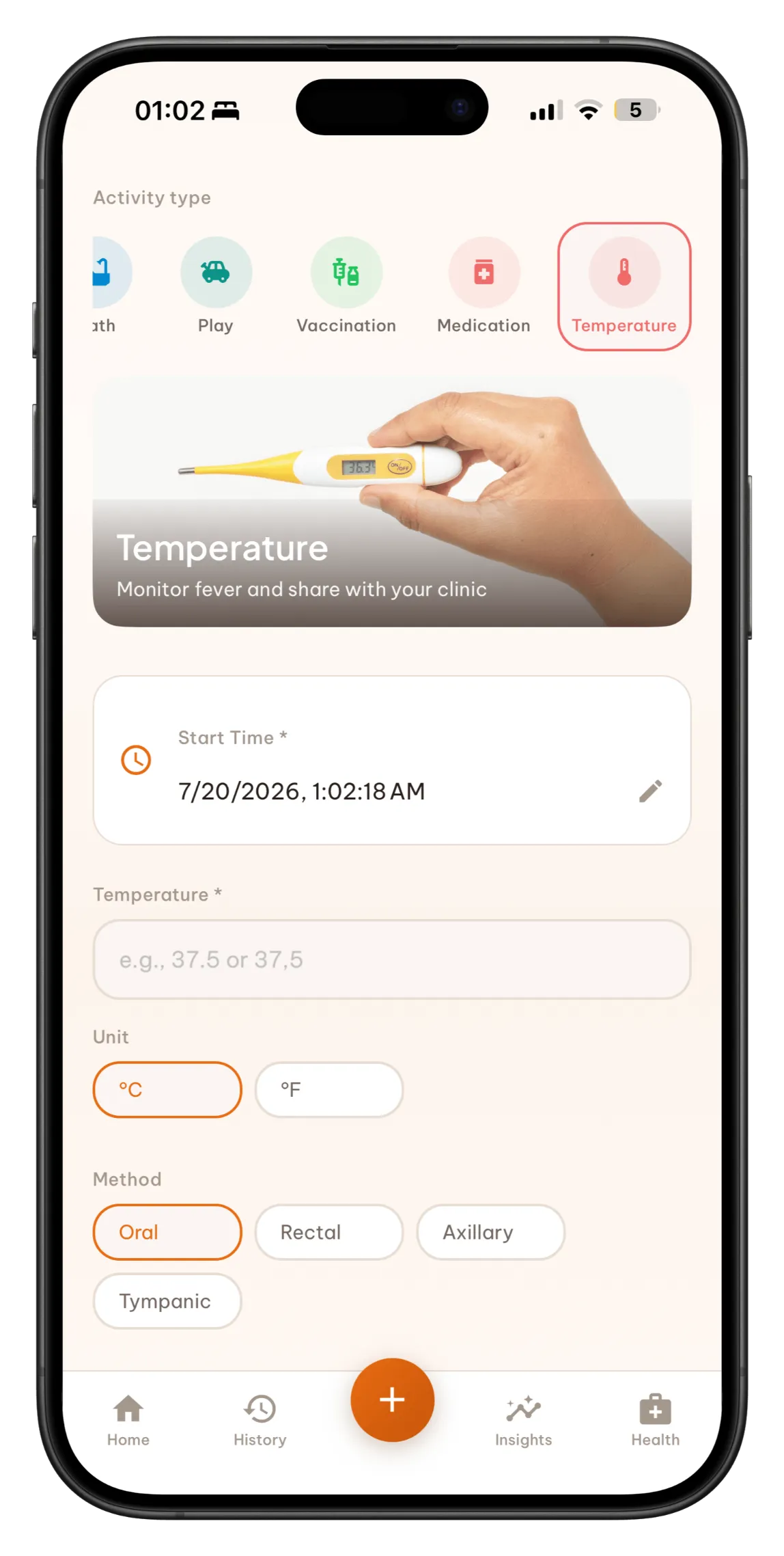 Log a temperature reading
