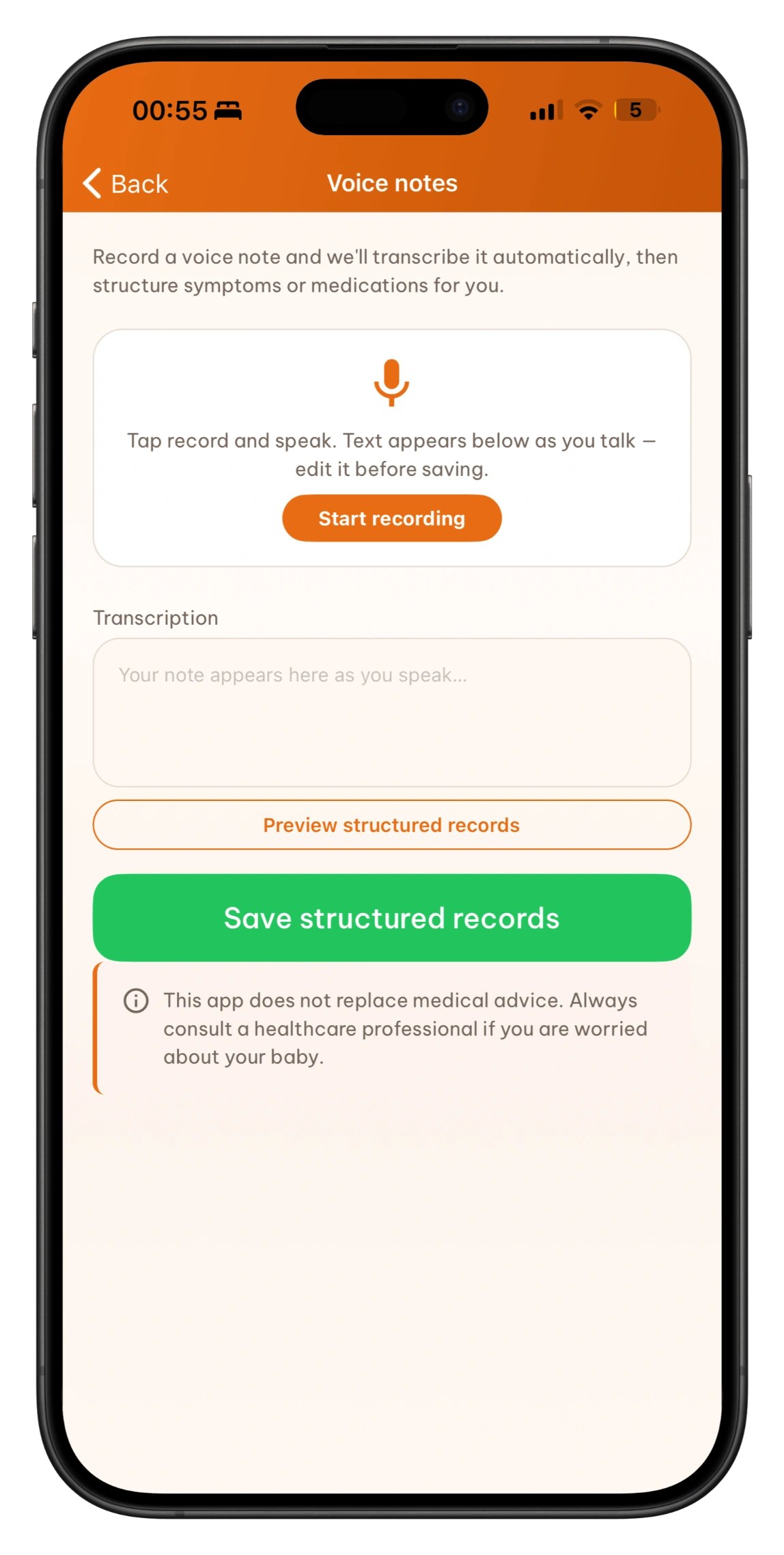 Record a voice note for caregivers
