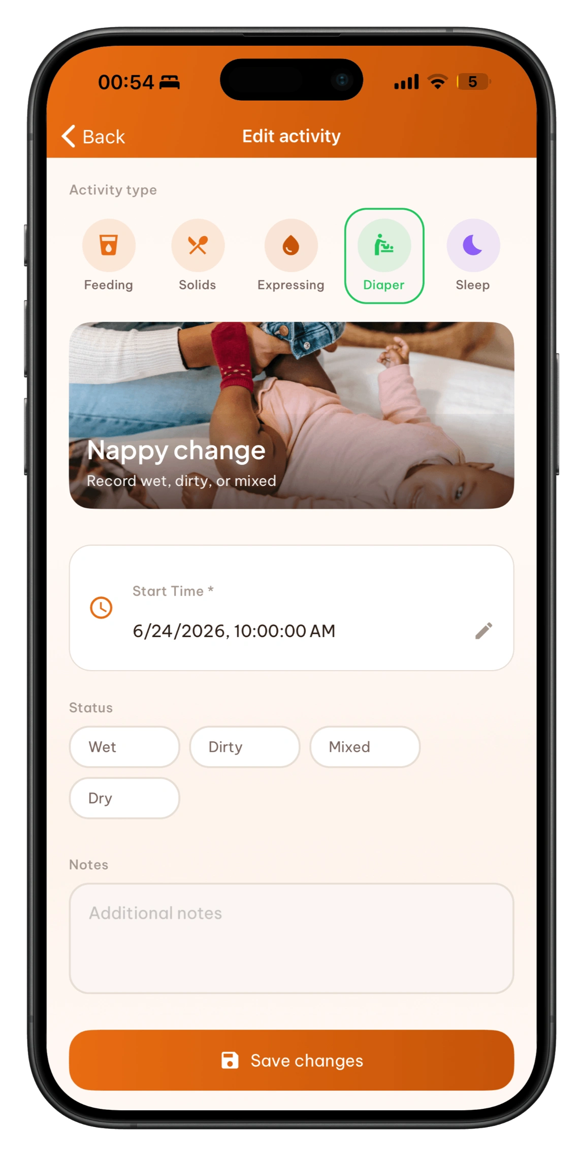 Diaper change log