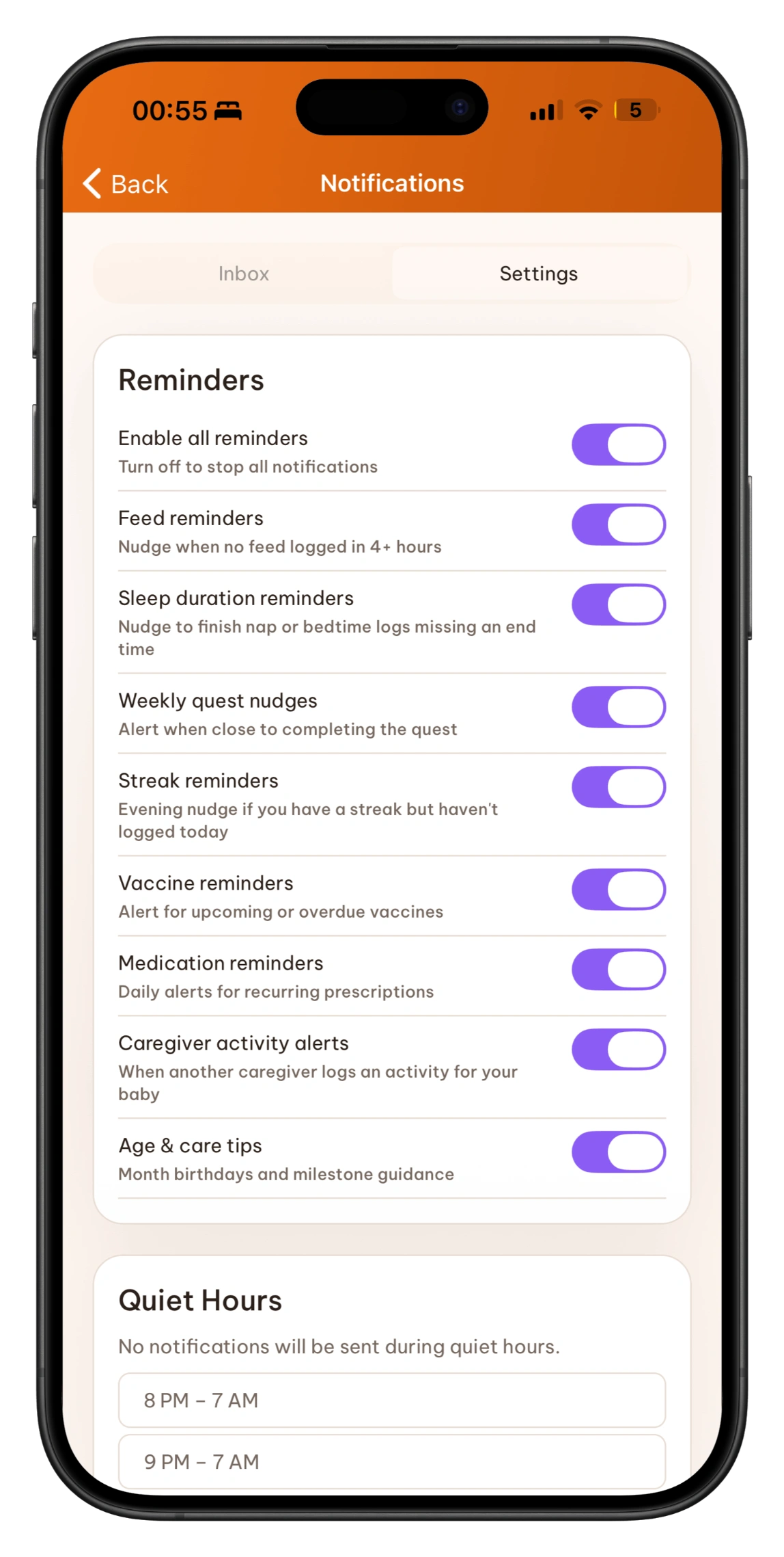 Configure care and vaccine notification preferences