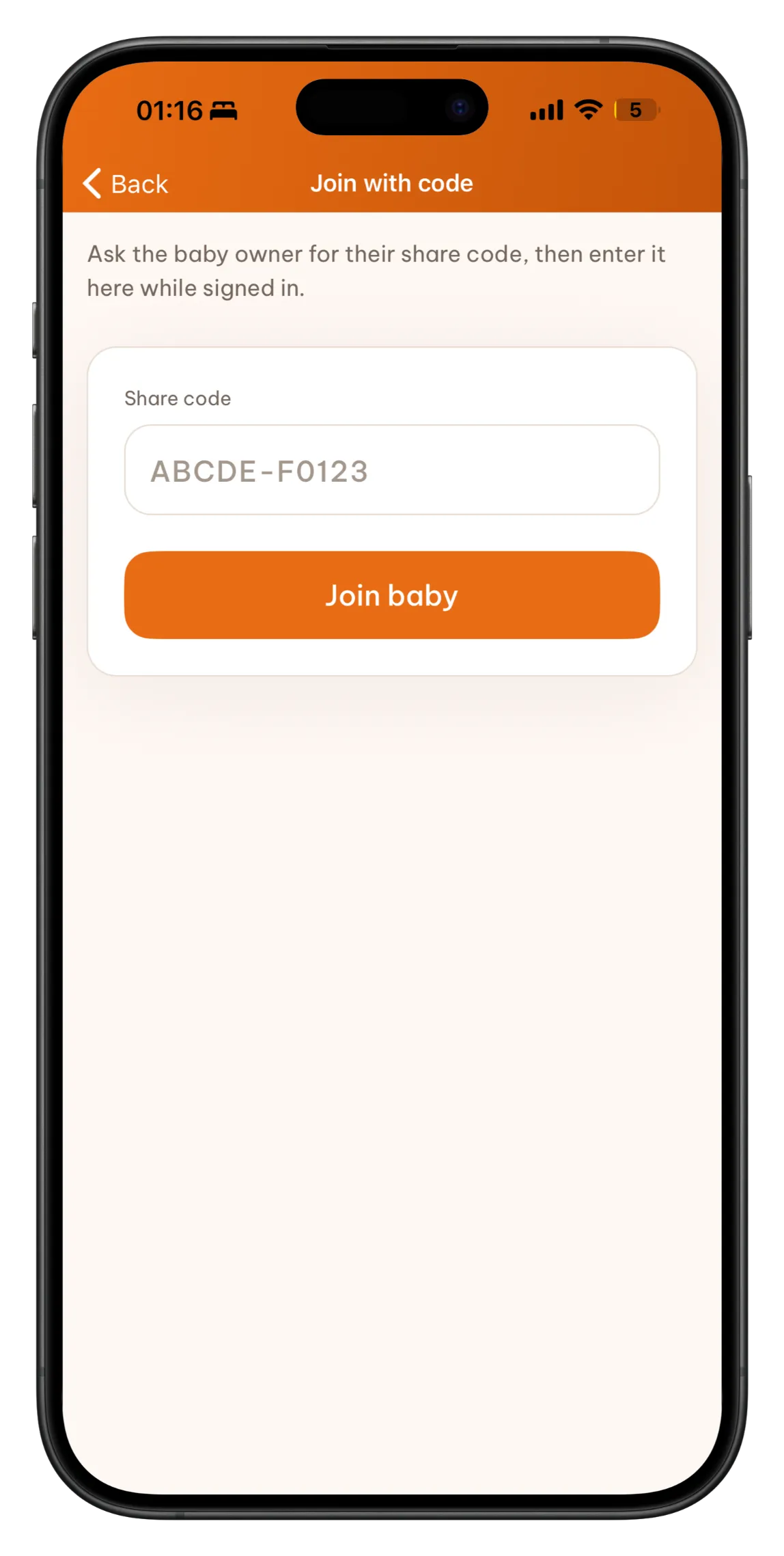 Join a baby profile with a share code
