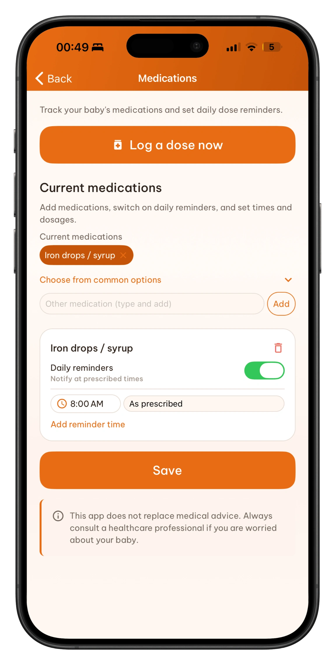 Medications list and dosage schedule